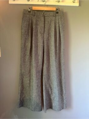 Dkny Wide Leg Pants in Gray Herringbone
